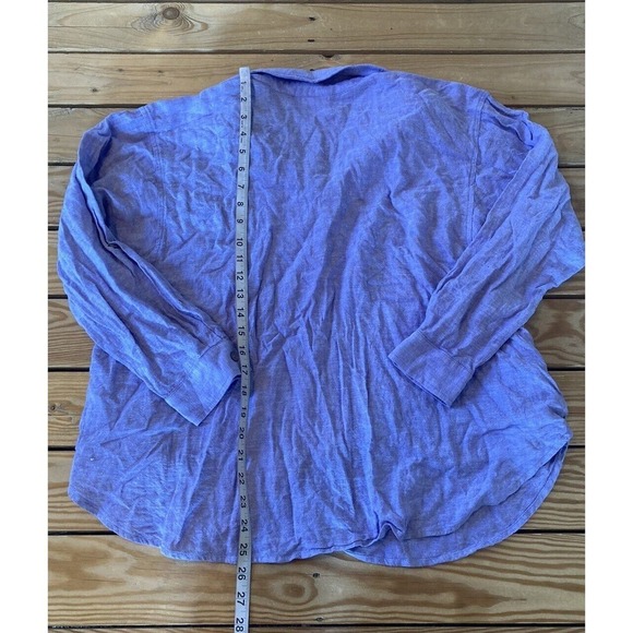 Susan Graver Pure Linen Shirt Petite Large LP Women’s Purple Button Front - Picture 5 of 7